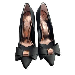 TED BAKER Women’s Black Bow Pump Size 38/ US 7.5 Pointed Toe Heels Cocktail